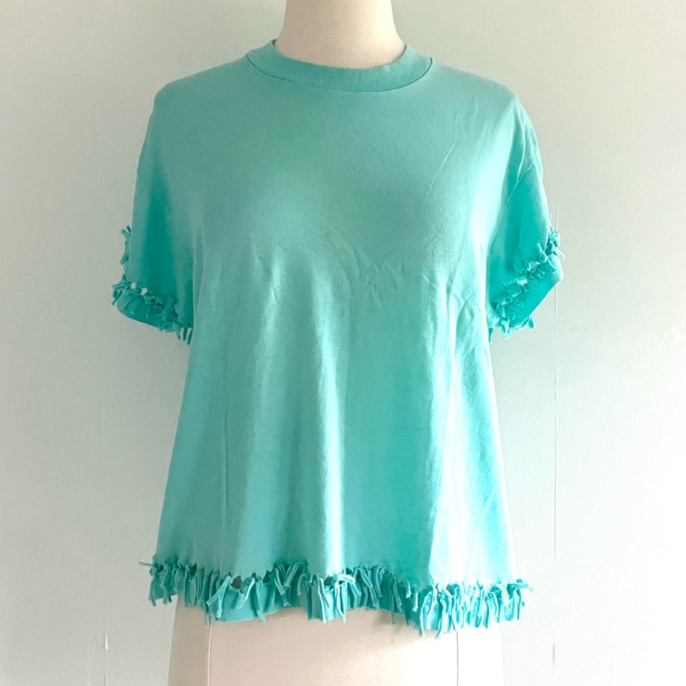 Vintage 80’s aqua blue fringe Screen Stars tshirt t-shirt tee top